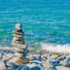 Mindfulness rocks on a beach